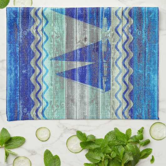 Rustige marineboot Blauwe kustboot Theedoek (Gevouwen)