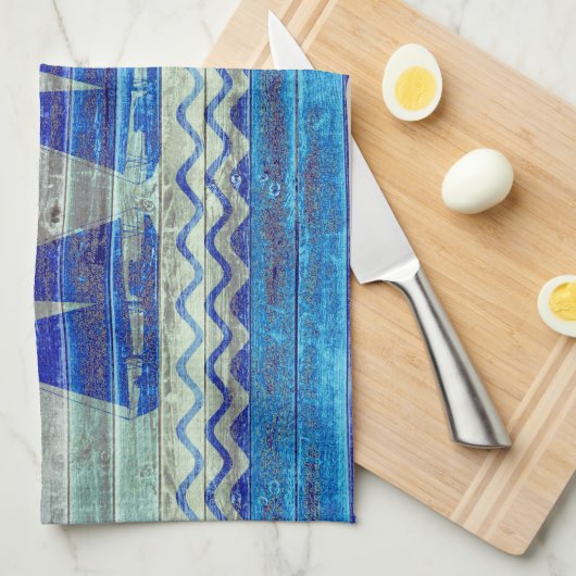 Rustige marineboot Blauwe kustboot Theedoek (Quarter Fold)