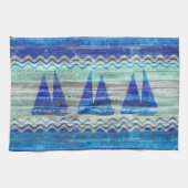 Rustige marineboot Blauwe kustboot Theedoek (Horizontaal)