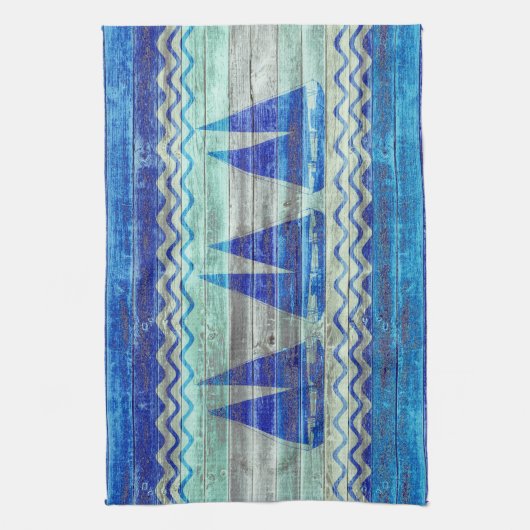 Rustige marineboot Blauwe kustboot Theedoek (Verticaal)