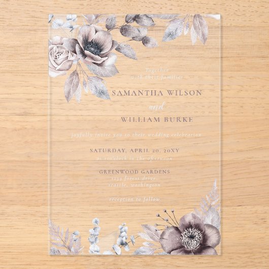 Rustige marinesnoorse boerenbruiloft acryl uitnodigingen (Voorkant)