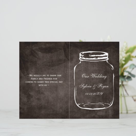 Rustige mason jar folded Wedding programme (Staand voorkant)