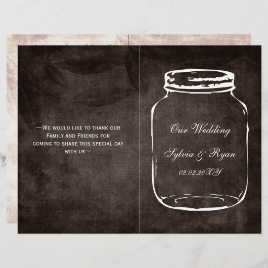 Rustige mason jar folded Wedding programme (Voorkant / Achterkant)