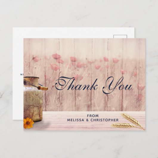 Rustige melk kan met tarwe en bloemen Dank je Briefkaart (Voorkant / Achterkant)