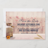 Rustige melk kan met woeste en bloemen save the date (Voorkant)