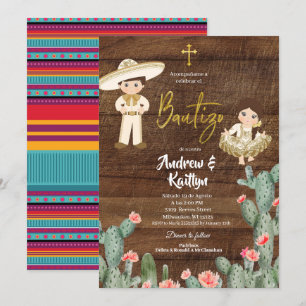 Rustige Mexicaanse goudjongen meisje Twin Bautizo Kaart