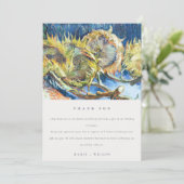 Rustige minimale blauwe zonnebloempjes bedankkaart (Staand voorkant)