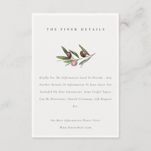 Rustige minimale olievlek van de olijftak informatiekaartje (Voorkant)
