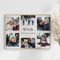 Rustige monogram 6 foto collage familienaam