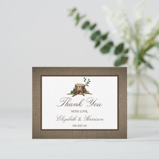 Rustige monogram boom en bruiloft Dank je Briefkaart (Staand voorkant)