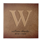 Rustige monogram bruin leder aangepaste zwarte tek tegeltje (Voorkant)