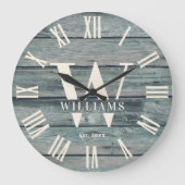 Rustige Monogram Driftwood - Aangepaste familienaa Grote Klok (Voorkant)