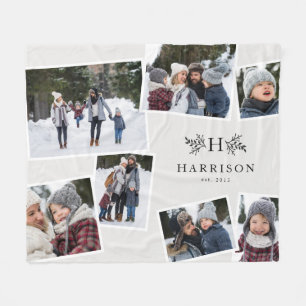 Rustige monogram familie collage 7 foto zwart wit fleece deken
