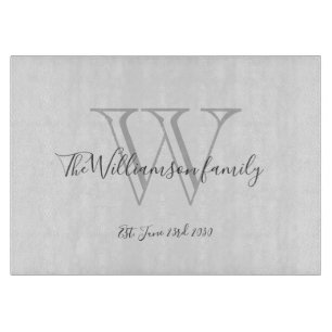 Rustige monogram + Familienaam Datum Rol Stijlvol Snijplank
