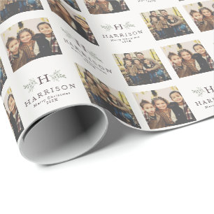 Rustige monogram gepersonaliseerde fotovakantie cadeaupapier
