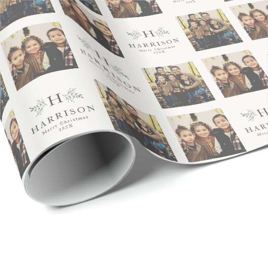 Rustige monogram gepersonaliseerde fotovakantie cadeaupapier (Rol Hoek)