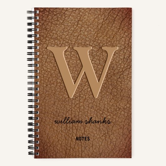 Rustige monogram goudscriptnaam bruin leder notitieboek (Voorkant)