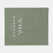 Rustige monogram groene nieuwnaam fleece deken (Voorkant (Horizontaal))