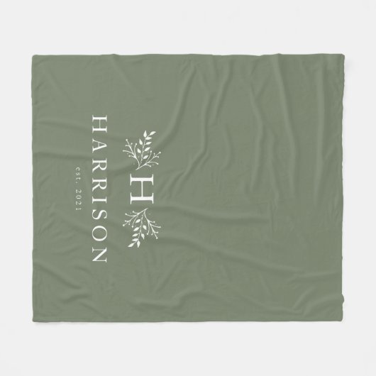 Rustige monogram groene nieuwnaam fleece deken (Voorkant (Horizontaal))