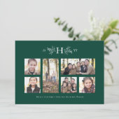 Rustige monogram groene vakantiefoto-collage feestdagenkaart (Staand voorkant)
