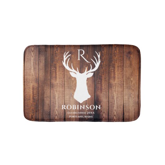 Rustige monogram naam Deer Antler Wood Badmat (Voorkant)