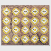 Rustige monogram zonnebloemen & houtextuur cadeaupapier (Vlak)