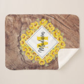 Rustige monogram zonnebloemen & houtextuur sherpa deken (Voorkant (horizontaal))