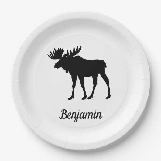 Rustige Moose Black en White Papieren Bordje (Voorkant)