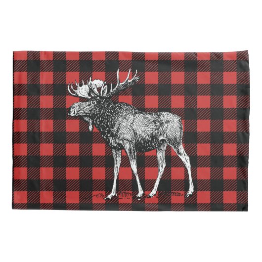 Rustige Moose Red en Black Buffalo Lumberjack Pset Kussensloop (Achterkant)