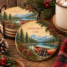 Rustige Mountain Lake Canoe Lodge Cabin Kerstmis |