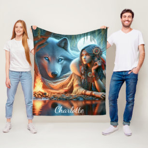 Rustige nacht bij de rivier: Native en wolf Fleece Deken