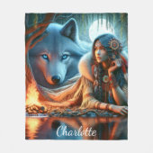 Rustige nacht bij de rivier: Native en wolf Fleece Deken (Voorkant)