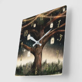 Rustige nachtboom met lampjes en Mason Jars Vierkante Klok (Hoek)