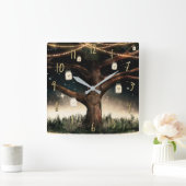 Rustige nachtboom met lampjes en Mason Jars Vierkante Klok (Huis)