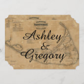 Rustige  Nantucket Map Wedding Uitnodiging (Voorkant / Achterkant)