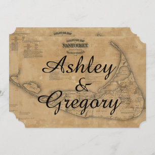 Rustige Nantucket Map Wedding Uitnodiging