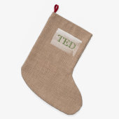 Rustige Natural Linen kerstnaam rood groen Grote Kerstsok (Voorkant (Hangend))