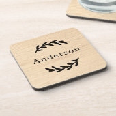 Rustige Natural Wood Laurel Achternaam Monogram Bier Onderzetter (Linkerzijde)