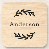 Rustige Natural Wood Laurel Achternaam Monogram Bier Onderzetter (Voorkant)
