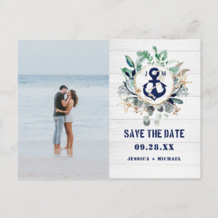 Rustige Nautical Anchor Beach foto slaat de datum Uitnodiging Briefkaart