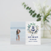 Rustige Nautical Anchor Beach foto slaat de datum  Uitnodiging Briefkaart (Staand voorkant)