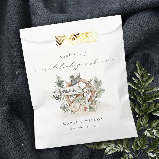 Rustige Nautical Anchor Wheel Leafy Floral Wedding Bedankzakje