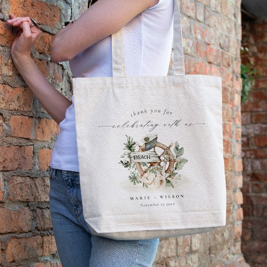 Rustige Nautical Anchor Wheel Leafy Floral Wedding Tote Bag