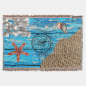 Rustige Nautical Blue Wood Burlap Starfish Deken (Voorkant)