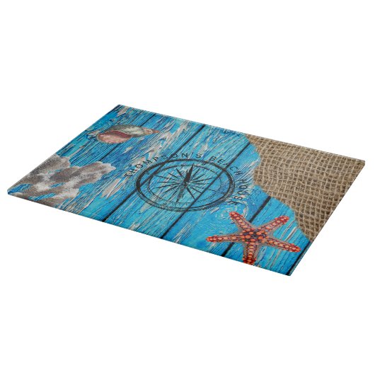 Rustige Nautical Blue Wood Burlap Starfish Snijplank (Hoek)