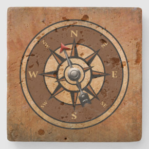 Rustige Nautical Compass Brown achtergrond Stenen Onderzetter