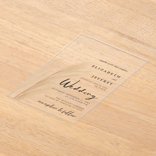 Rustige neutrale aardbevingsboho pampas grass Wedd Acryl Uitnodigingen (Laagn)