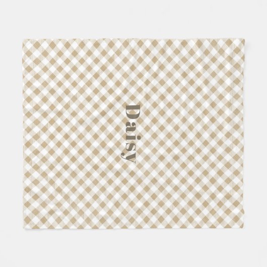 Rustige Neutrale Beige Gingham Pset Name Fleece Deken (Voorkant (Horizontaal))