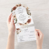 Rustige neutrale Boho Floral Wedding All In One Uitnodiging (Afscheurbaar)