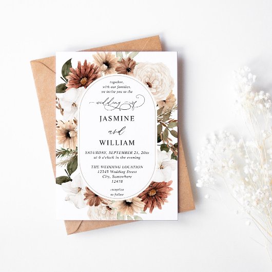 Rustige neutrale Boho Floral Wedding Kaart